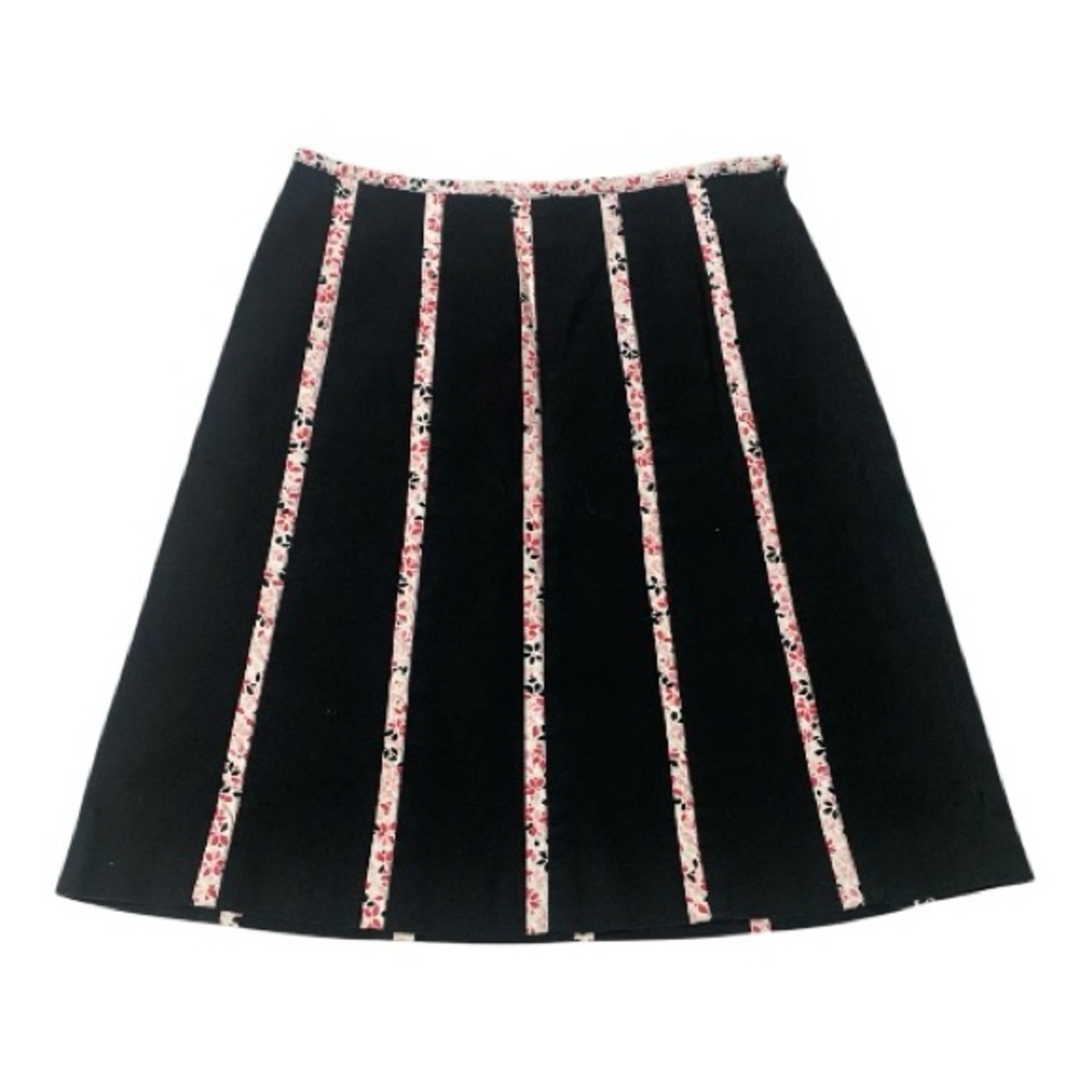 Vintage Talbots Black A-Line Skirt with Pink Floral Piped Panels 6P